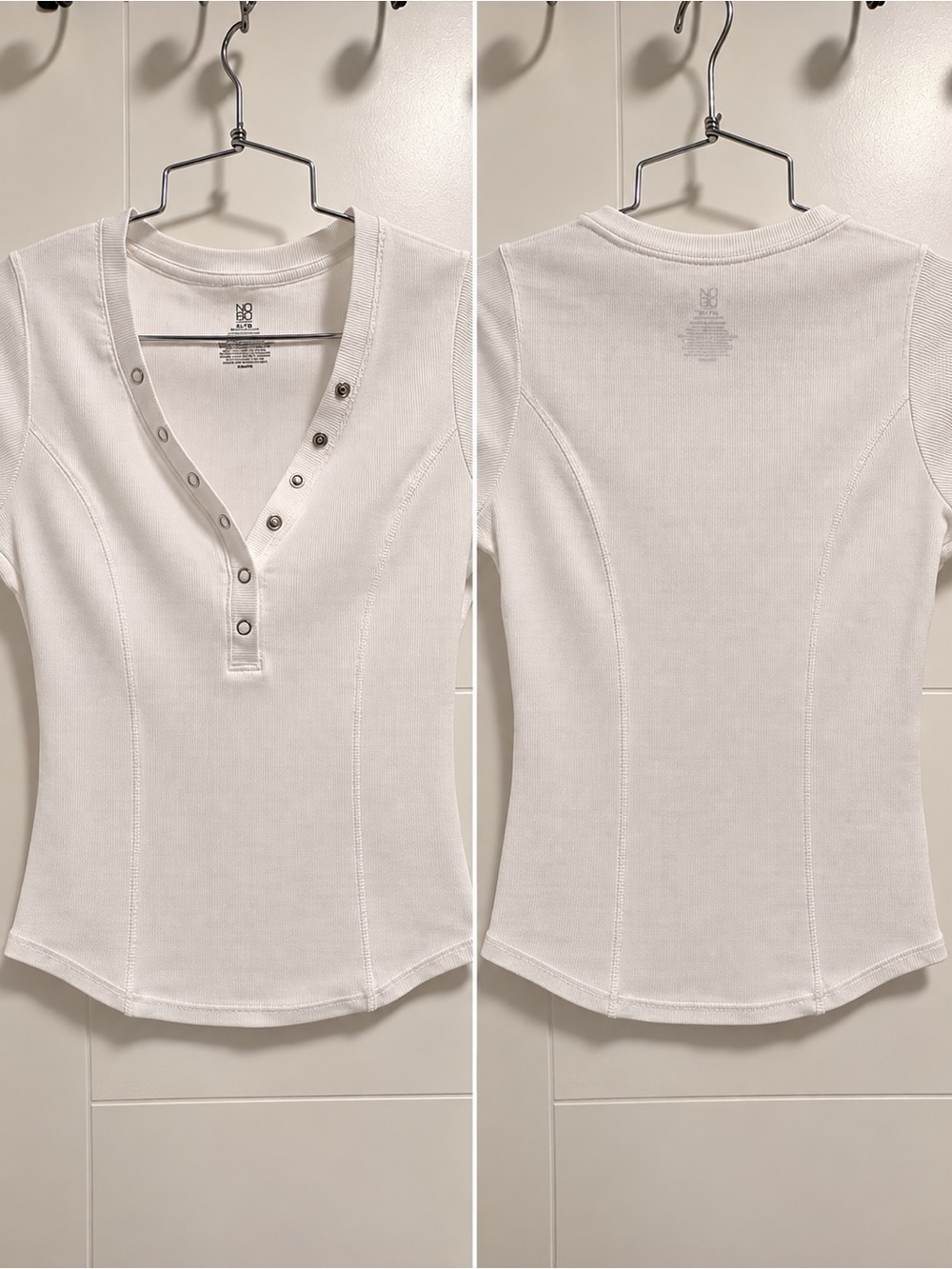 NOBO White Short-Sleeve Snap-Front Henley Tee